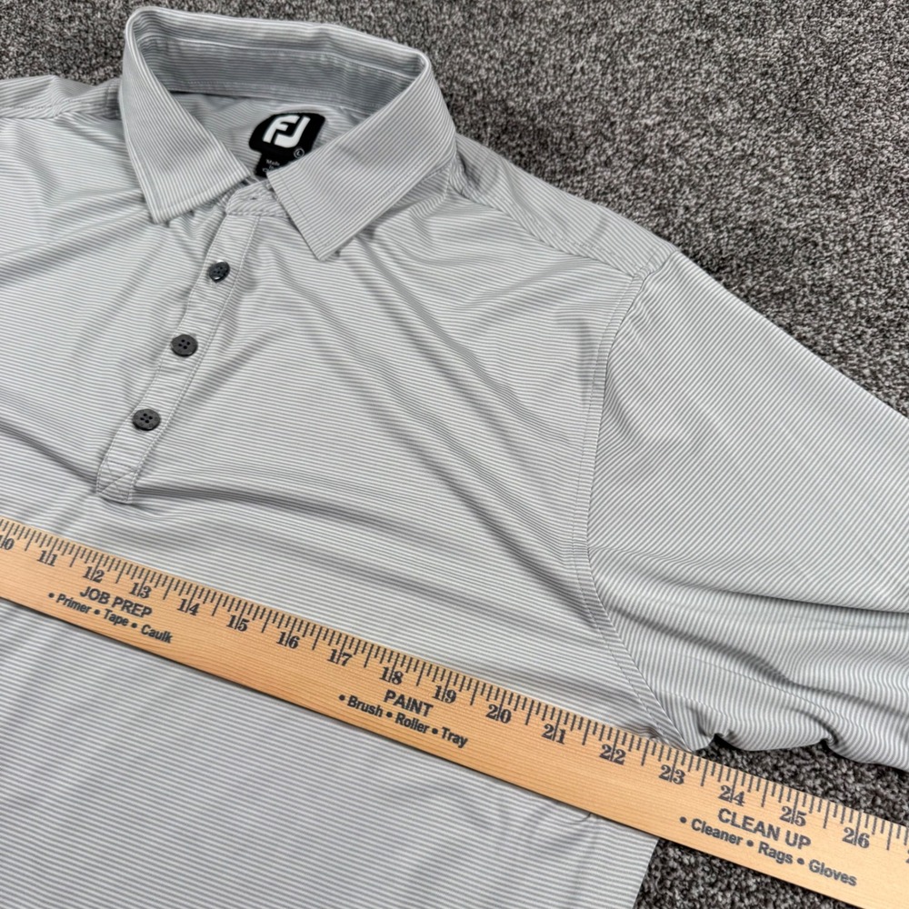 FootJoy Polo Men Large Grey White Micro Stripe Performance Golf Short Sleeve - Picture 5 of 6